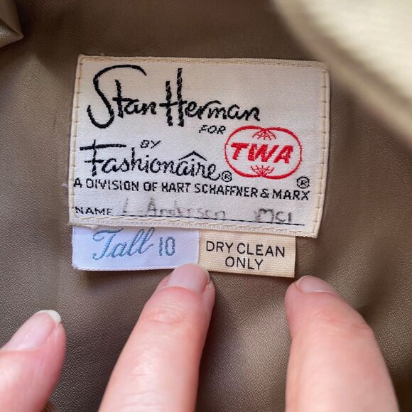 Vintage Trench Coat 10 Tall TWA Airlines Stan Herman Flight Attendant Belted 70s - Picture 6 of 12